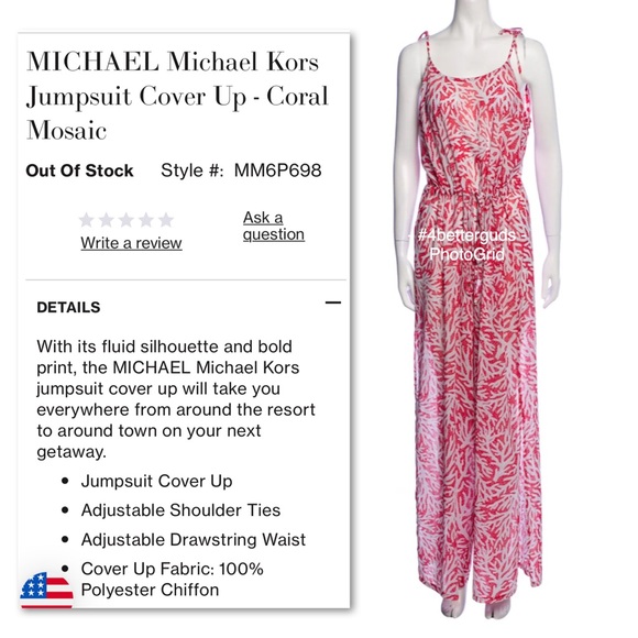 MICHAEL Michael Kors Jumpsuit Swim Cover Up Adjustable Sheer Coral Red Mosaic M - Picture 8 of 16